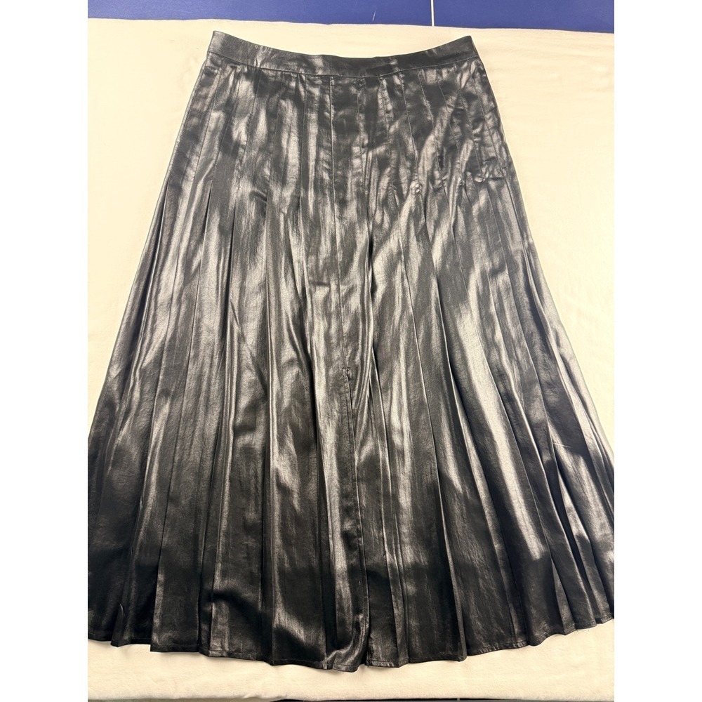 Trouve Womens Shimmering Pleated Black Midi Skirt Metallic Finish Size M